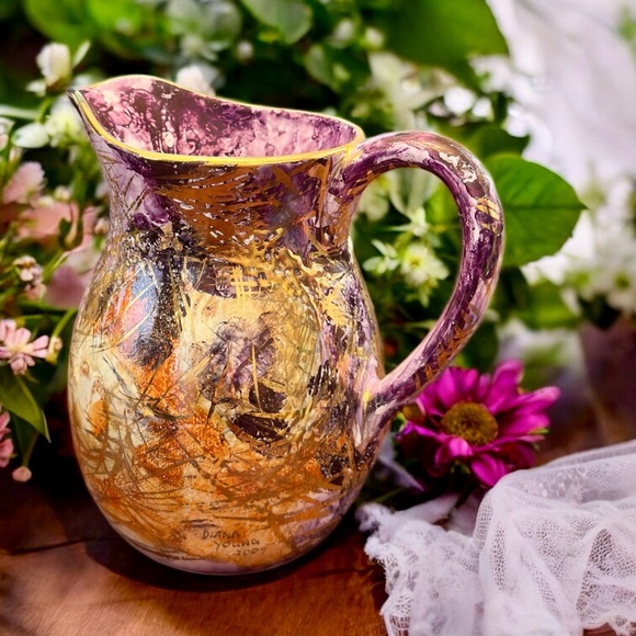 2007 Diana Young Abstract Multicolor Ceramic Pitcher - Picture 2 of 12